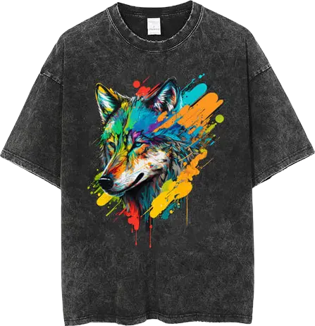 shirt t size over printed wolf um imerP